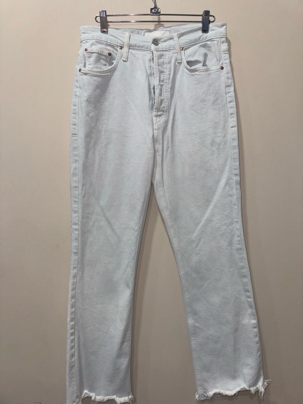 MOTHER Off-light blue Straight Jeans with Raw Hem